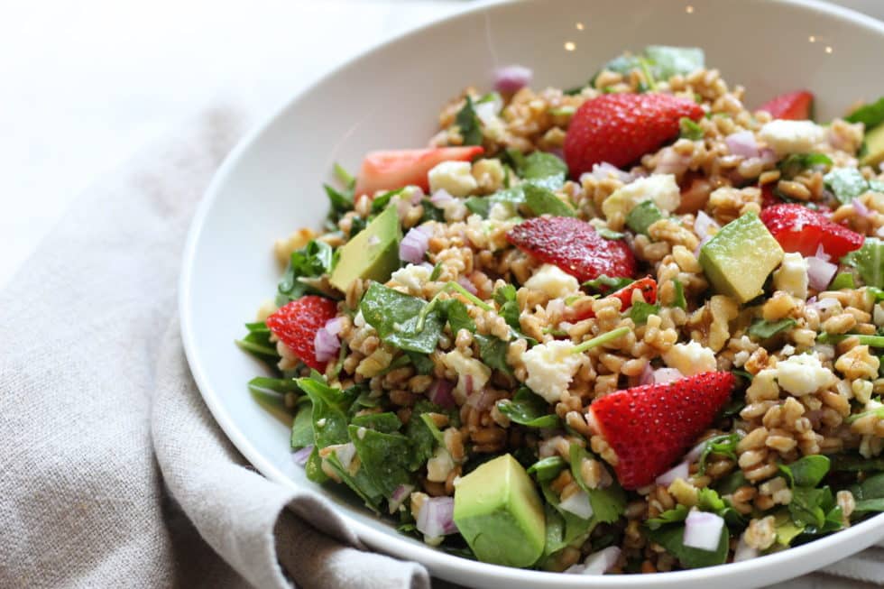 Chopped Strawberry Farro Salad with Honey Balsamic Vinaigrette