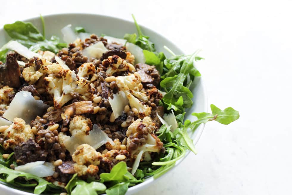 Lentil Salad with Balsamic Mushrooms & Cauliflower
