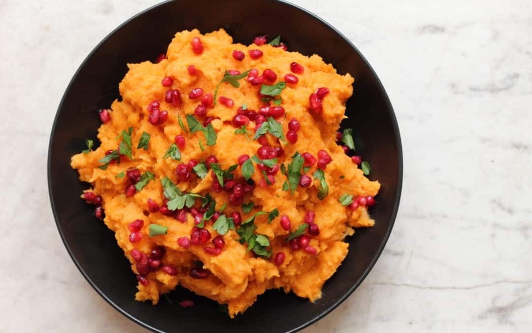 Spicy Honey Sweet Potatoes with Pomegranate