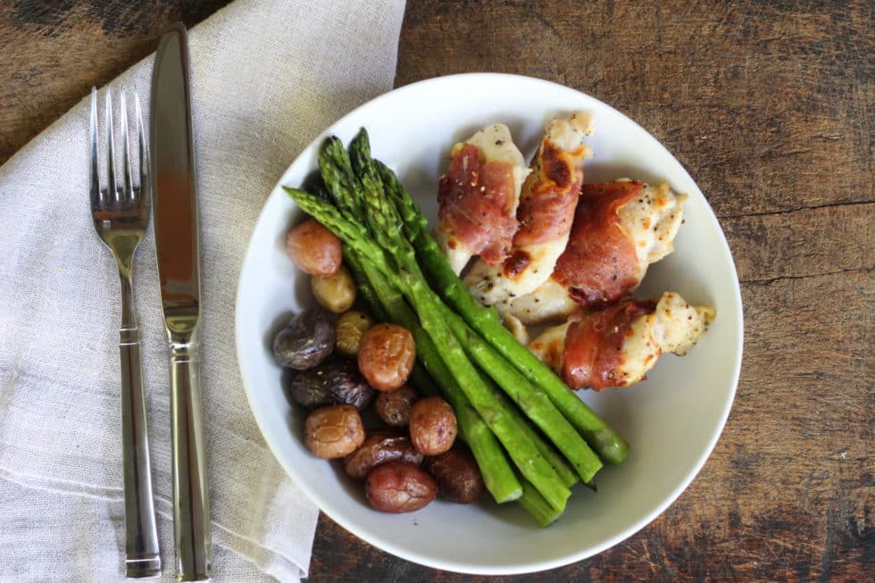 Sheet Pan Prosciutto Chicken with Potatoes and Asparagus