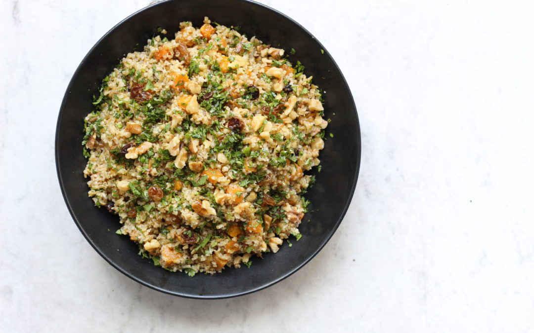 Freekeh Salad with Butternut Squash, Walnuts, and Raisins