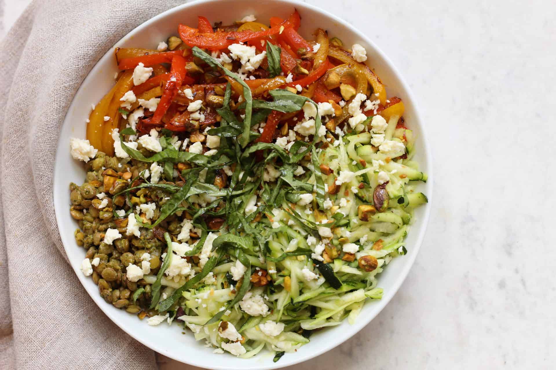 Green Lentil Bowl with Pistachio Pesto - Fully Mediterranean