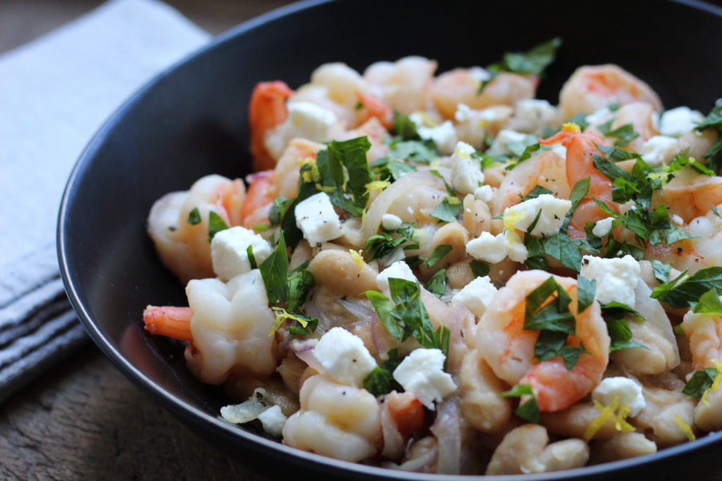 One Skillet Lemony Shrimp With White Beans And Feta Fully Mediterranean Mediterranean Diet 4251