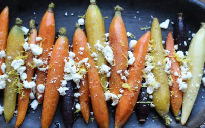 roasted rainbow carrots with feta lemon and truffle oil
