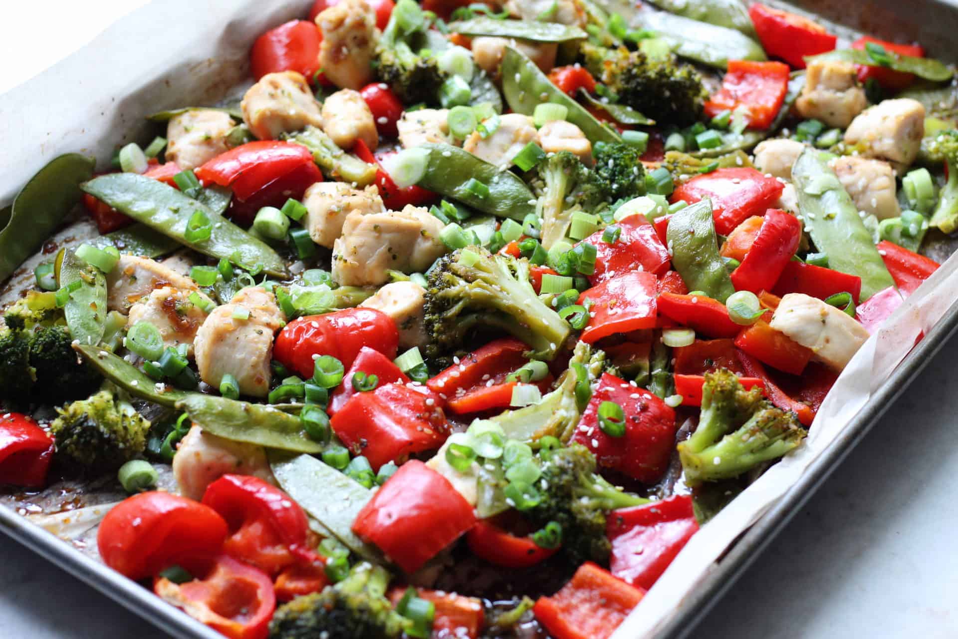 sheet pan sesame chicken and veggies