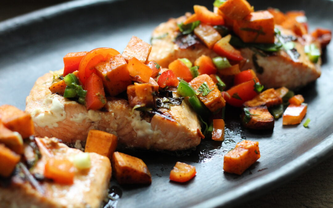 Grilled Salmon with Roasted Sweet Potato Salsa