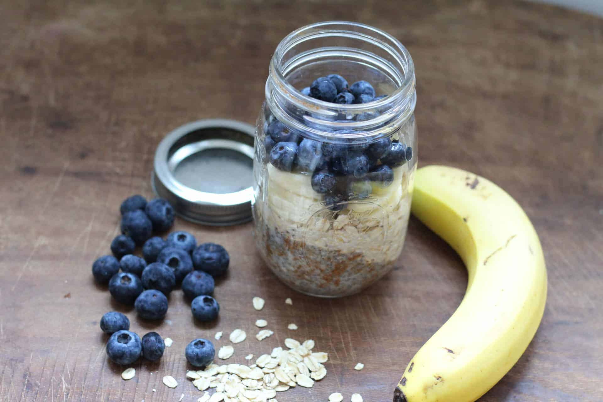 Blueberry Peanut Butter Overnight Oats Breakfast, Oatmeal, Quick & Easy