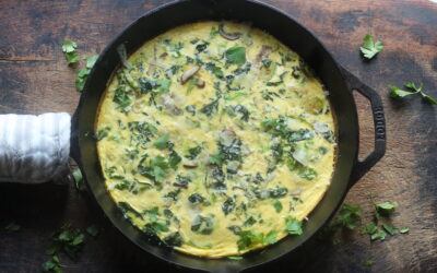 Fall Kale Frittata with Brussels Sprouts, Shallots and Parmesan