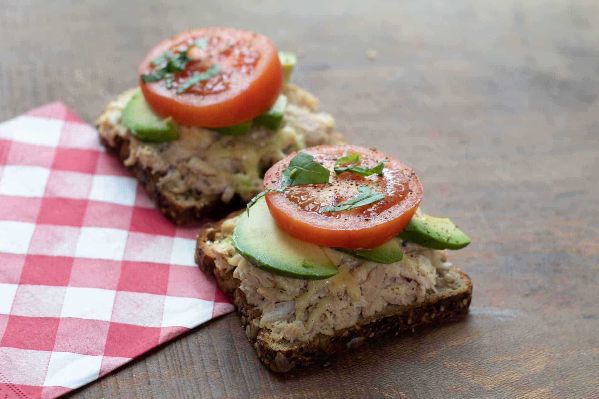 open-faced avocado tuna melt