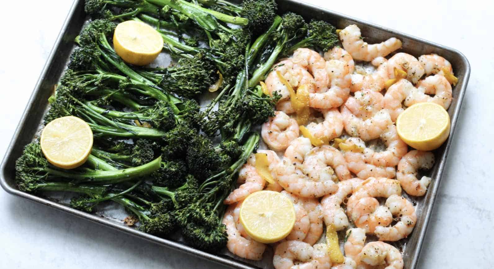 Sheet pan Roasted shrimp and broccolini