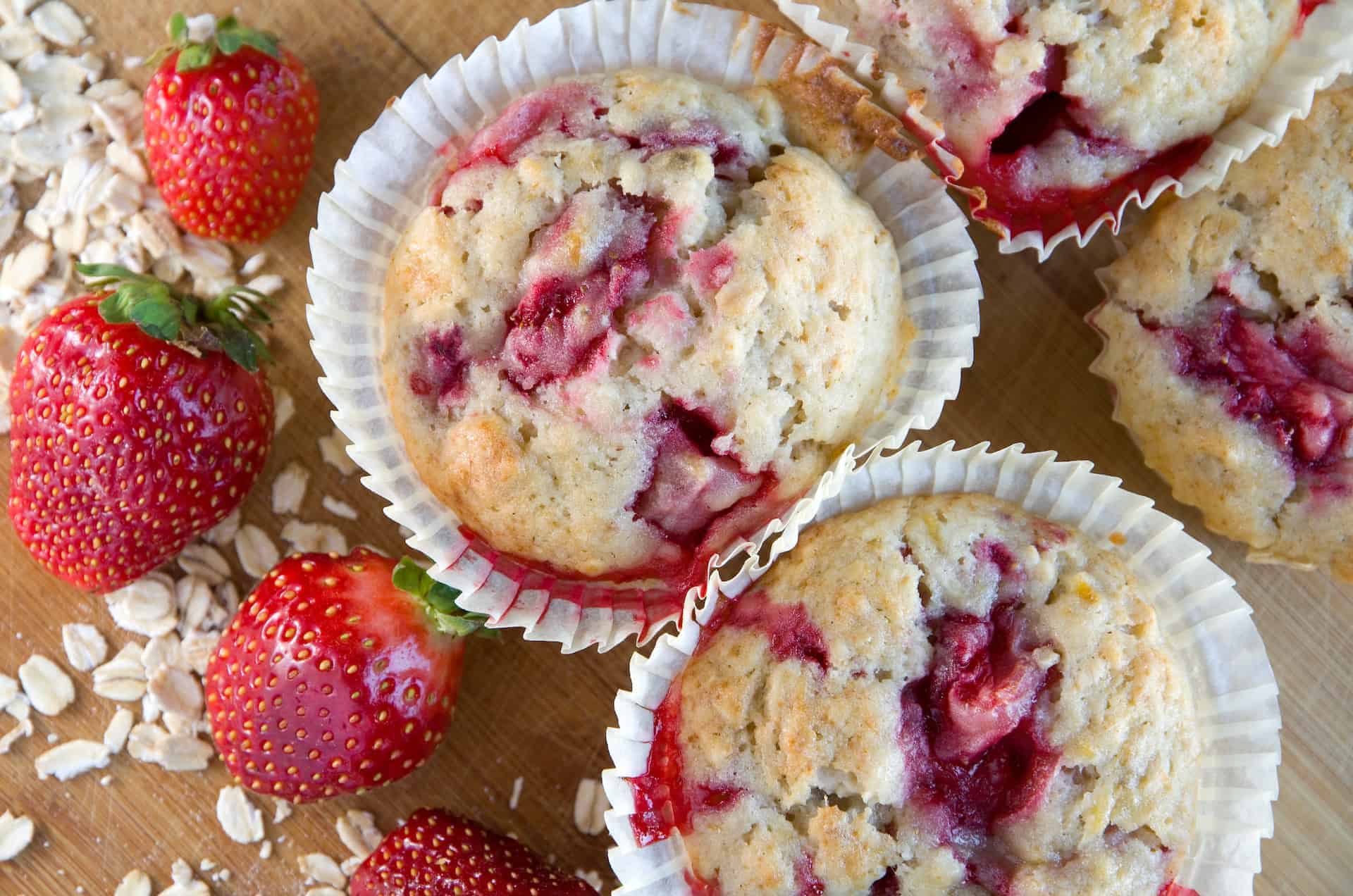 Top View of Freshly Baked Delicious Strawberry Oats Muffins