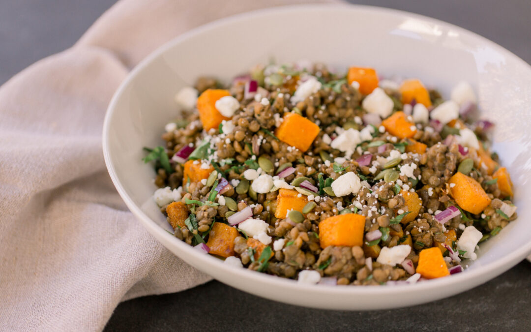 Warm Fall Lentil Salad with Butternut Squash & Goat Cheese