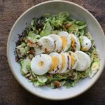 aerial view of shaved brussels sprouts salad