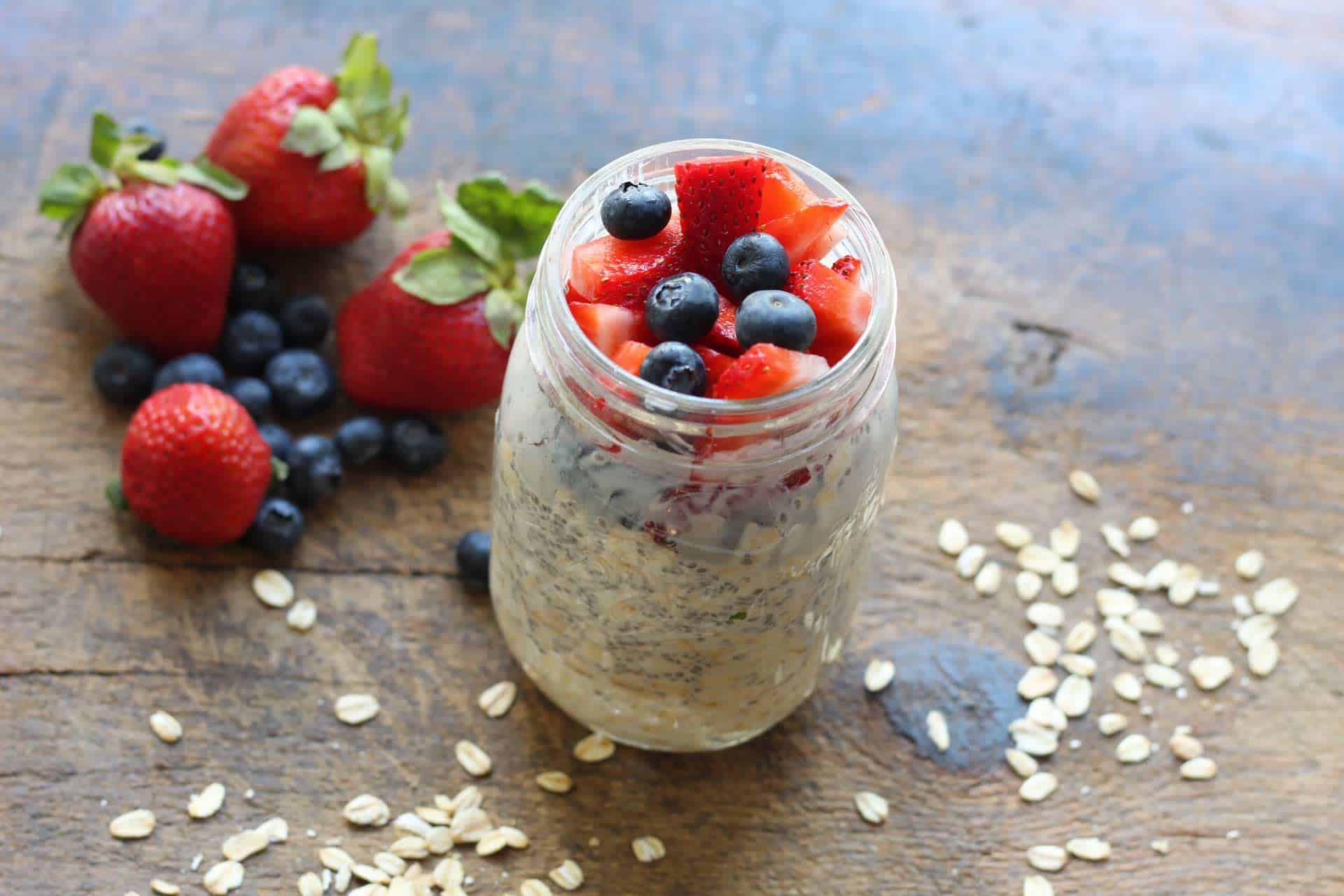 Kefir Overnight Oats with Berries, Coconut and Chia Seeds