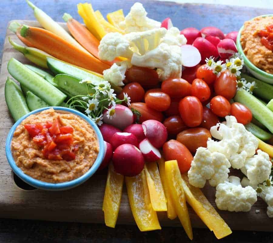 Homemade Roasted Red Pepper Hummus with vegetables