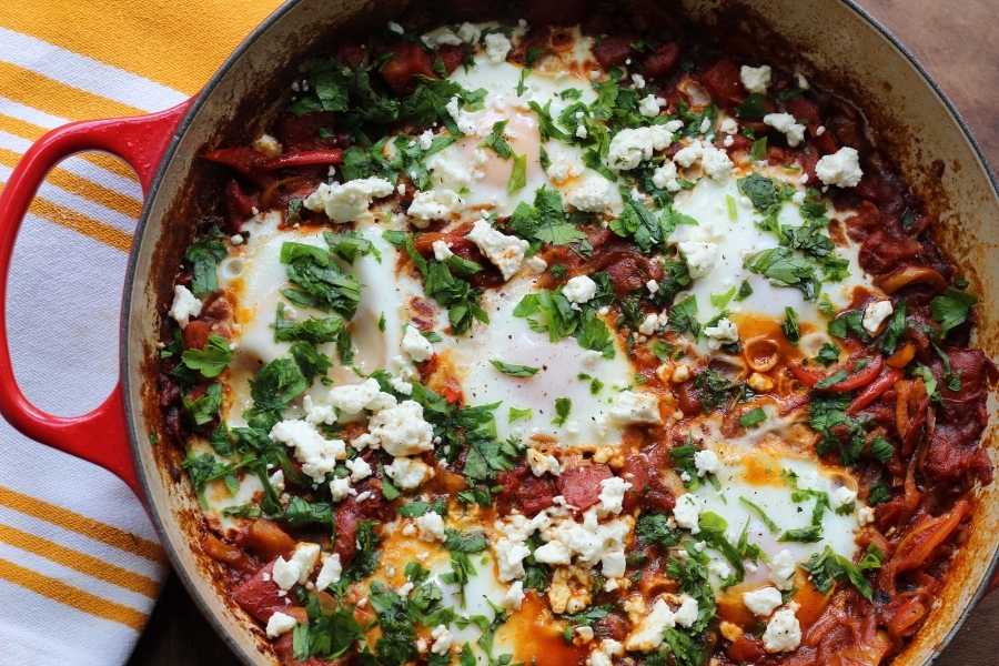 easy shakshuka with feta skillet