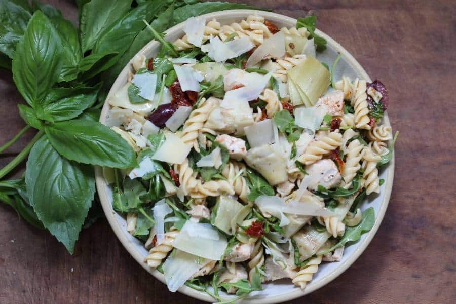 Mediterranean Pasta Salad with Sun Dried Tomatoes and Basil