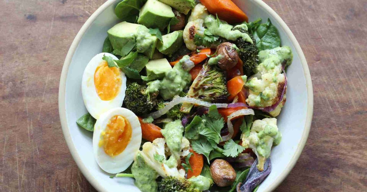 Roasted Veggie Bowl With Green Tahini Sauce