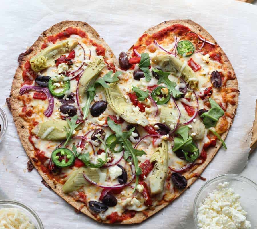 Mediterranean Pizza with Artichoke Hearts Roasted Red Pepper and Feta heart